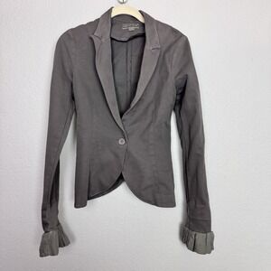 European Culture Italy Gray Fitted Blazer Jacket Ruffle Cuff Stretch Cotton Sz S